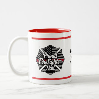 Caneca De Café Em Dois Tons Personalized Firefighter Dad Name Thin Red Line