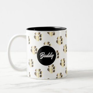 Caneca De Café Em Dois Tons Personalized gold paws pattern pet lovers