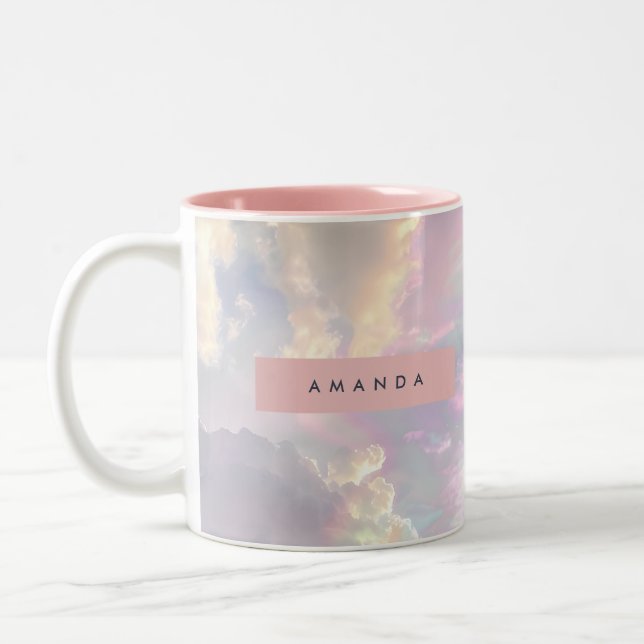 Caneca De Café Em Dois Tons Personalized Iridescent Pastel Cloud Sky (Esquerda)