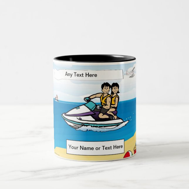 Caneca De Café Em Dois Tons Personalized Jet Ski - Couple Cartoon (Centro)
