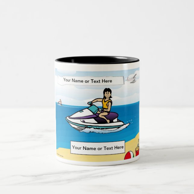 Caneca De Café Em Dois Tons Personalized Jet Ski - Female Cartoon  (Centro)