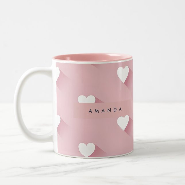 Caneca De Café Em Dois Tons Personalized Kawaii Soft Pink Heart  (Esquerda)