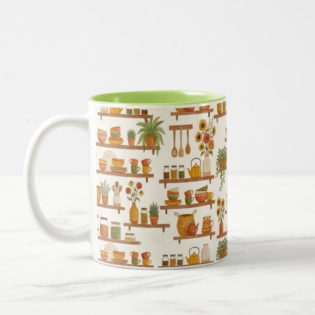 Caneca De Café Em Dois Tons Personalized Kitchen Shelves Pattern Coffee Mug (Esquerda)