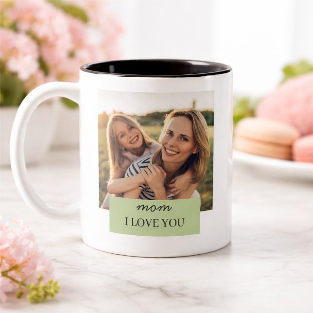 Caneca De Café Em Dois Tons Personalized Mom I Love You Photo Sage Green (Criador carregado)