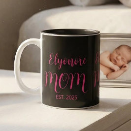 Caneca De Café Em Dois Tons Personalized Mom Name Established Pink Script