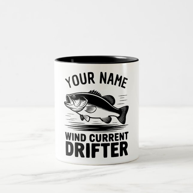 Caneca De Café Em Dois Tons Personalized Name Wind Current Drifter Bass Fish (Centro)