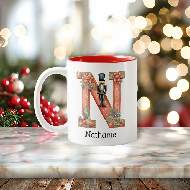 Caneca De Café Em Dois Tons Personalized Nutcracker Monogram N Christmas  (Personalized Nutcracker Monogram N Christmas Two-Tone Coffee Mug)
