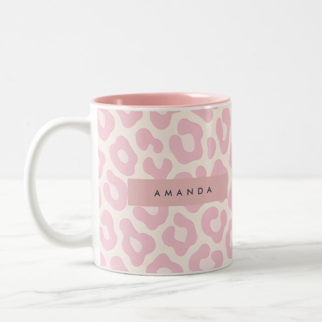 Caneca De Café Em Dois Tons Personalized Pastel Blush Pink Leopard Print (Esquerda)