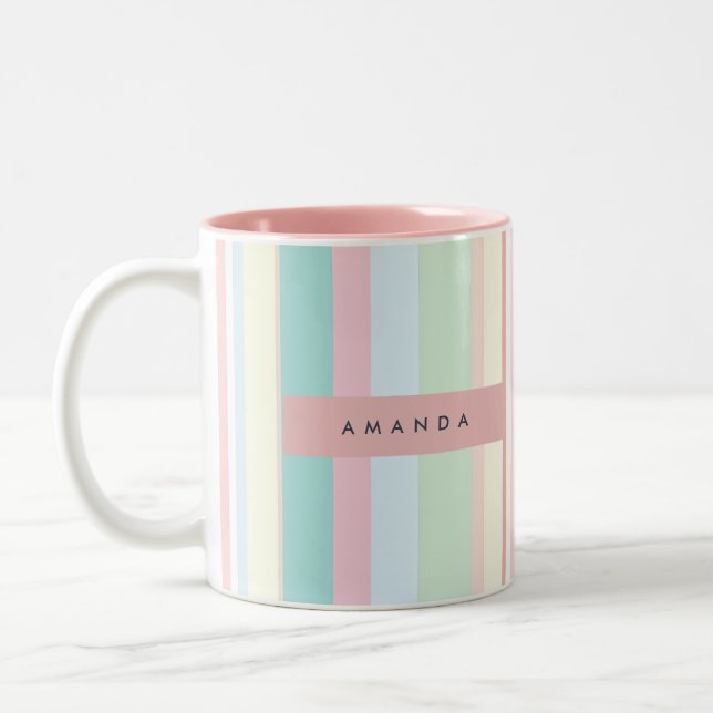 Caneca De Café Em Dois Tons Personalized Pastel Candy Stripe Design (Esquerda)