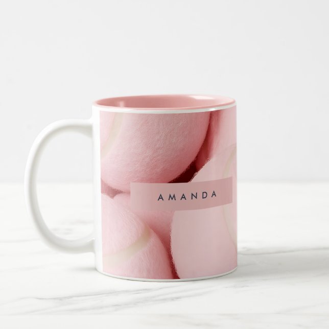 Caneca De Café Em Dois Tons Personalized Pastel Chic Pink Tennis Ball  (Esquerda)