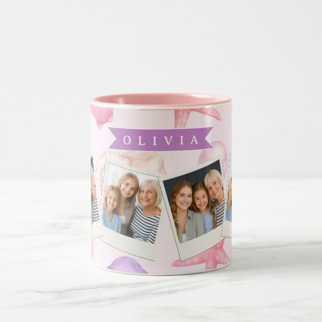 Caneca De Café Em Dois Tons Personalized Pastel Seashell Coastal Custom Name (Centro)