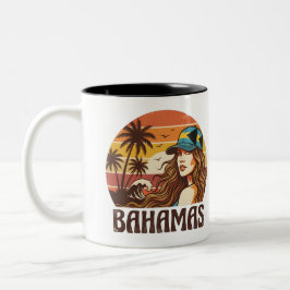 Caneca De Café Em Dois Tons Personalized Photo Retro Bahamas Tropical Beach   