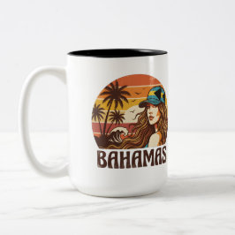Caneca De Café Em Dois Tons Personalized Photo Retro Bahamas Tropical Beach   