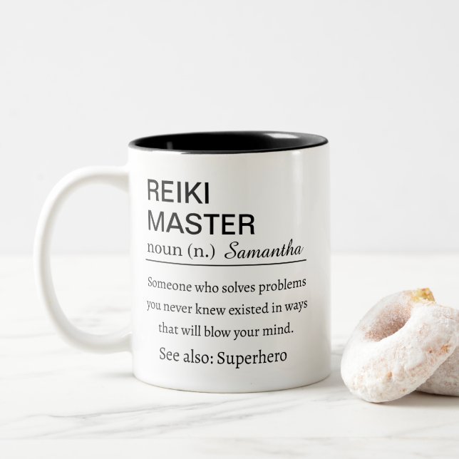 Caneca De Café Em Dois Tons Personalized Reiki Master  Definition  (Com Donut)