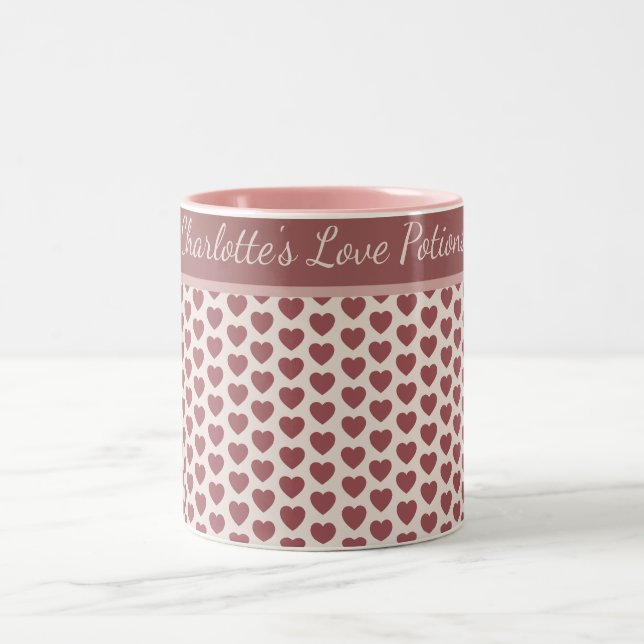 Caneca De Café Em Dois Tons Personalized Retro Hearts Pink Burgundy (Centro)