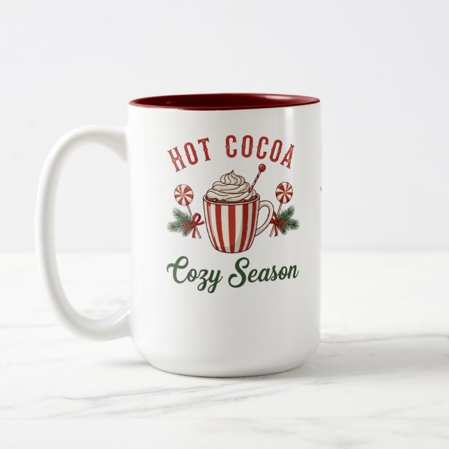 Caneca De Café Em Dois Tons Personalized Retro Hot Cocoa Cozy Season (Esquerda)