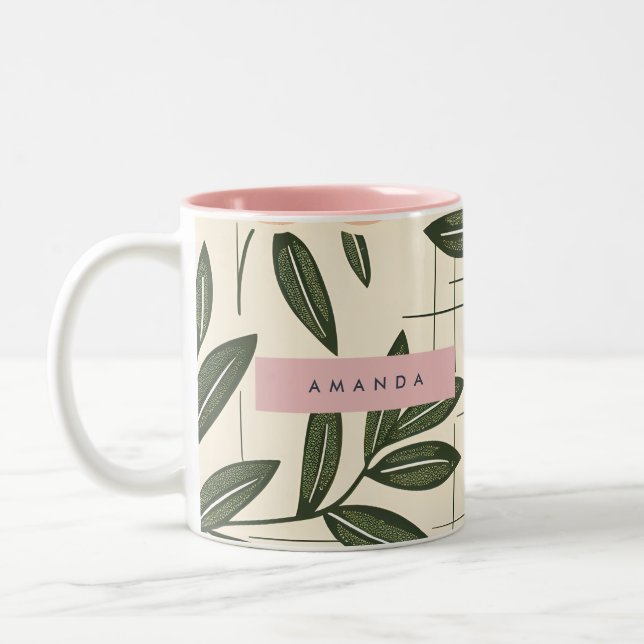 Caneca De Café Em Dois Tons Personalized Retro Orange Flower Style (Esquerda)