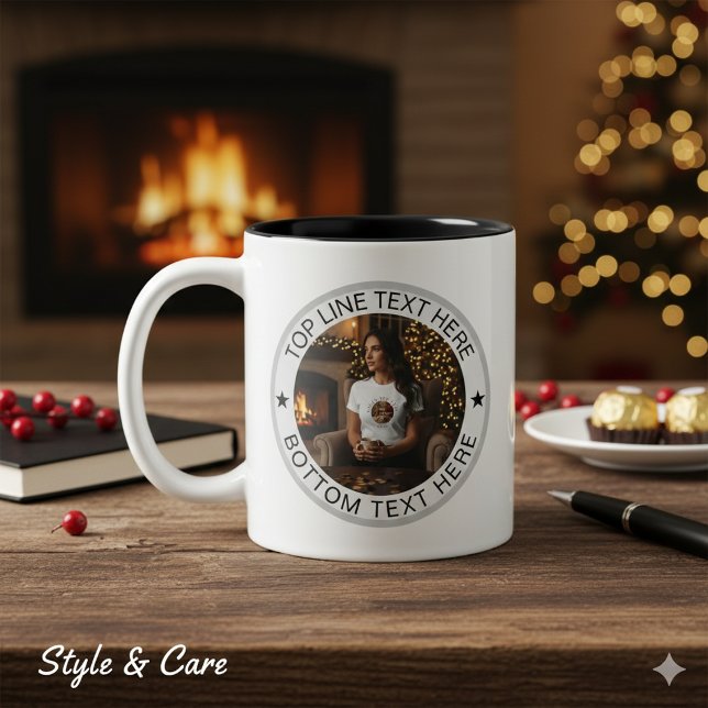 Caneca De Café Em Dois Tons Personalized Round Photo Text Mark Gift (Personalized Round Photo Text Mark Gift Two-Tone Coffee Mug)