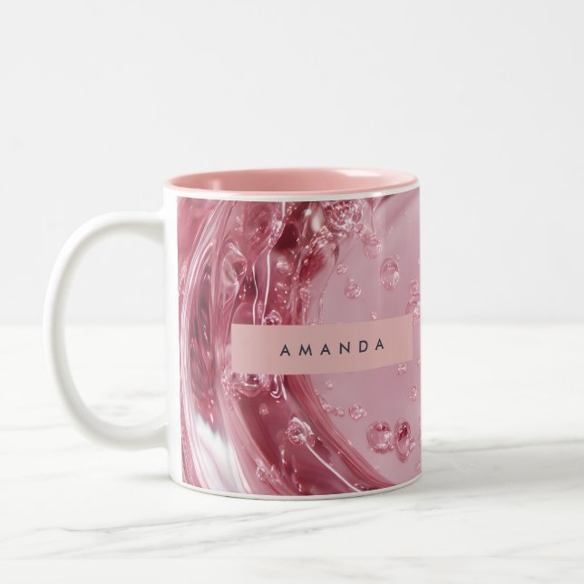 Caneca De Café Em Dois Tons Personalized Shiny Blush Marble Effect (Esquerda)