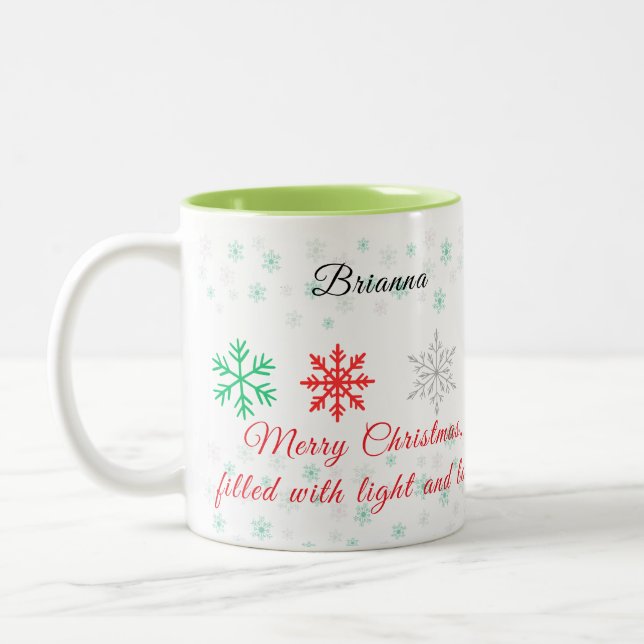 Caneca De Café Em Dois Tons Personalized Snowflake Christmas (Esquerda)