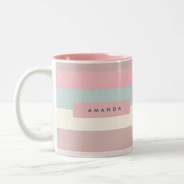 Caneca De Café Em Dois Tons Personalized Soft Pastel Rainbow Stripes (Esquerda)