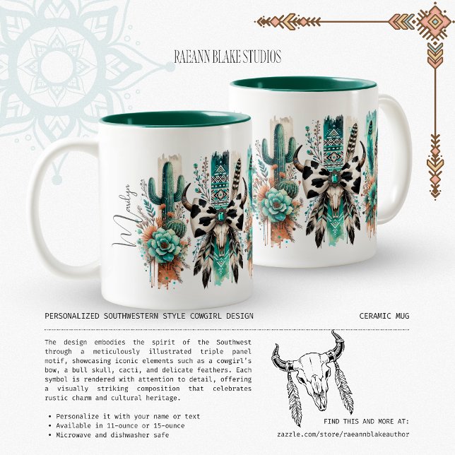 Caneca De Café Em Dois Tons Personalized Southwestern Style Cowgirl Design  (Criador carregado)