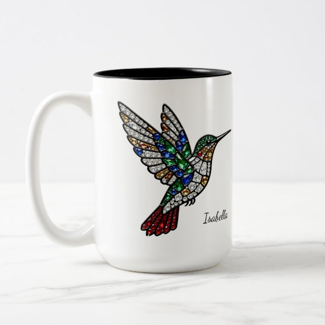 Caneca De Café Em Dois Tons Personalized Stained Glass Hummingbird Mug (Esquerda)
