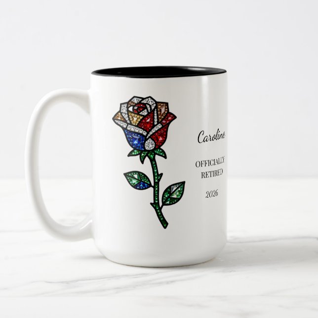 Caneca De Café Em Dois Tons Personalized Stained Glass Rose Retirement Mug  (Esquerda)