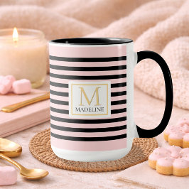 Caneca De Café Em Dois Tons Personalized Stripe Name Mug Pink