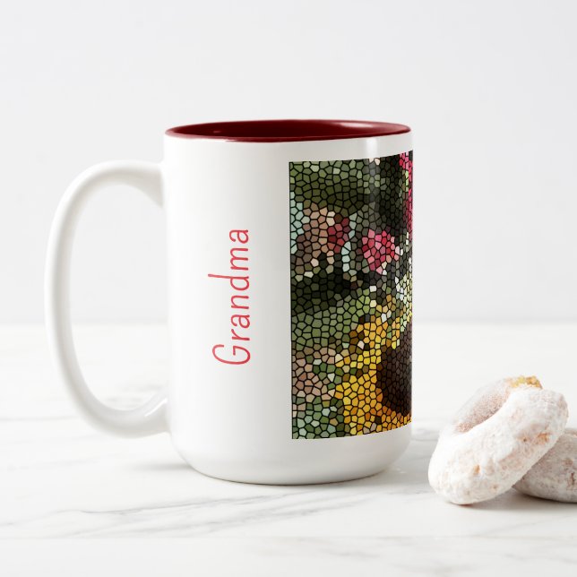 Caneca De Café Em Dois Tons Personalized Sunflower Mosaic Cup (Com Donut)