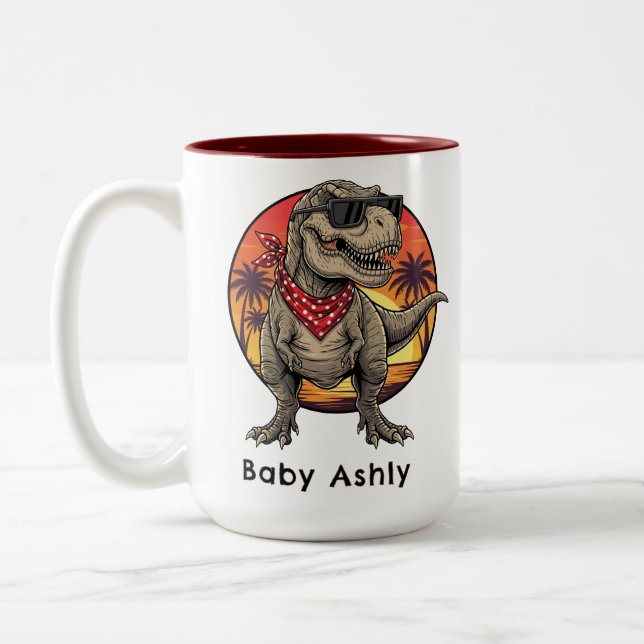 Caneca De Café Em Dois Tons Personalized T-Rex dinosaur (Esquerda)