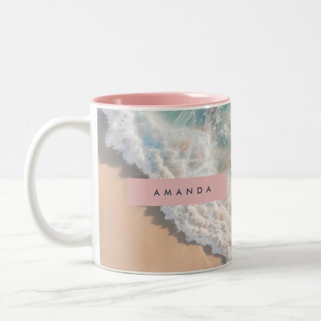 Caneca De Café Em Dois Tons Personalized Turquoise Ocean Wave Beach (Esquerda)