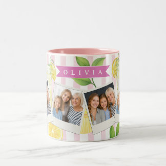 Caneca De Café Em Dois Tons Personalized Watercolor Lemonade Cupcake Stripe