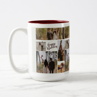 Caneca De Café Em Dois Tons Personalized Wedding Photo Collage Mug
