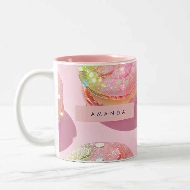 Caneca De Café Em Dois Tons Personalized Whimsical Pastel Macaron Sparkle (Esquerda)