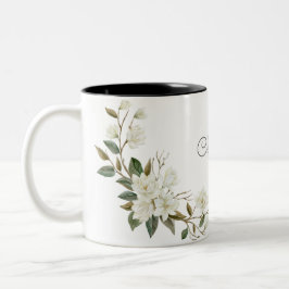 Caneca De Café Em Dois Tons Personalized White Floral Mug, Elegant Custom Name