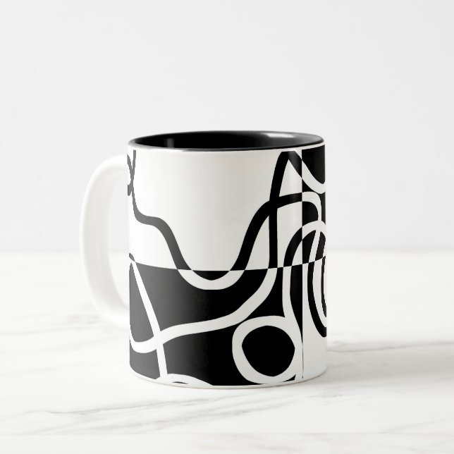 Caneca De Café Em Dois Tons Persuasão linear II: Abstrato preto e branco (Frente Esquerda)