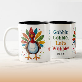 Caneca De Café Em Dois Tons Peru Feliz Dia de Ação de Graças Arco-íris Gobble