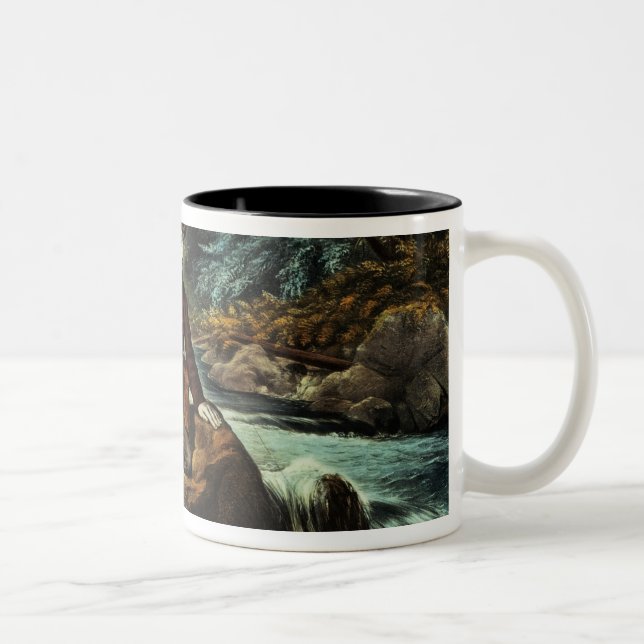 Caneca De Café Em Dois Tons Pesca da truta de ribeiro - um momento ansioso, (Direita)