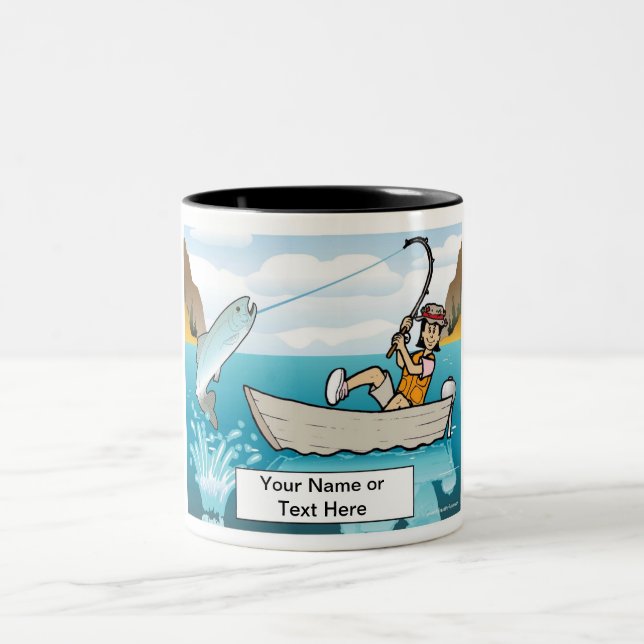 Caneca De Café Em Dois Tons Pesca Personalizada - Cartoon feminino (Centro)