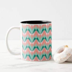 Caneca De Café Em Dois Tons Pêssego Rosa Yukka E Padrão ZigZag Verde