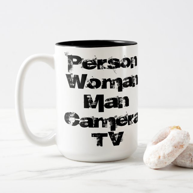 Caneca De Café Em Dois Tons Pessoa, Mulher, Homem, Câmera, TV (Com Donut)