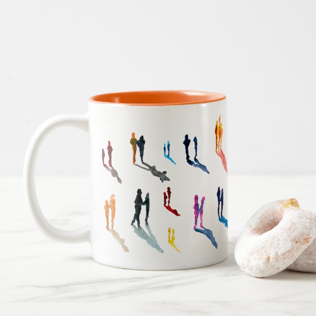 Caneca De Café Em Dois Tons Pessoas art aquarela arte (Com Donut)