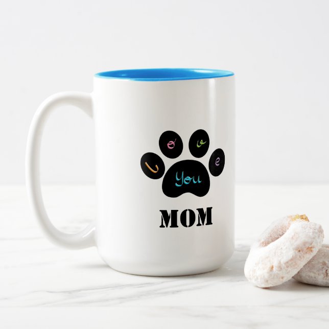 Caneca De Café Em Dois Tons Pet Paw Dog / Cat Te ama Coffee Mug (Com Donut)