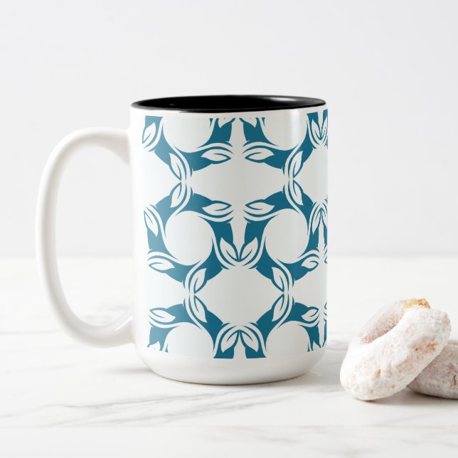 Caneca De Café Em Dois Tons Pétala Teal Geométrica Moderna (Com Donut)