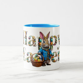 Caneca De Café Em Dois Tons Peter com Felz pascoa de cesta de ovo de Páscoa