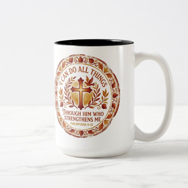 Caneca De Café Em Dois Tons Philippians 4:13 Coffee Mug Christian Bible Verse  (Direita)