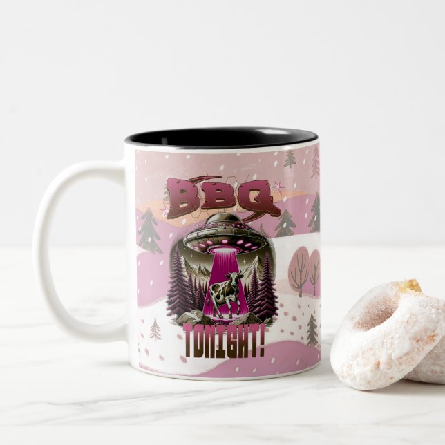 Caneca De Café Em Dois Tons Piada de rapto de CHURRASCO alienígena (Com Donut)