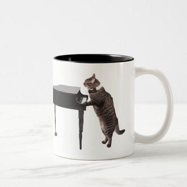 Caneca De Café Em Dois Tons Piano de Reprodução de Gato (Direita)