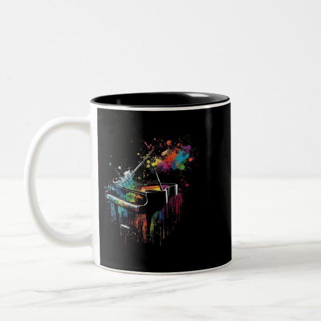Caneca De Café Em Dois Tons Piano Piano Splash Art Jazz Composer Keyboard Pian (Esquerda)